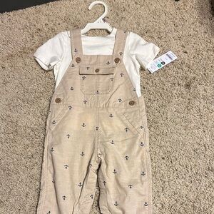 Anchor Print Tan Overalls for Kids
